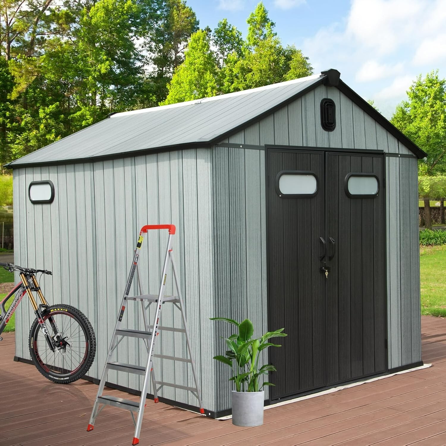 Domi 8'X12' Outdoor Resin Storage Shed,Plastic Garden Shed w/Lockable Door