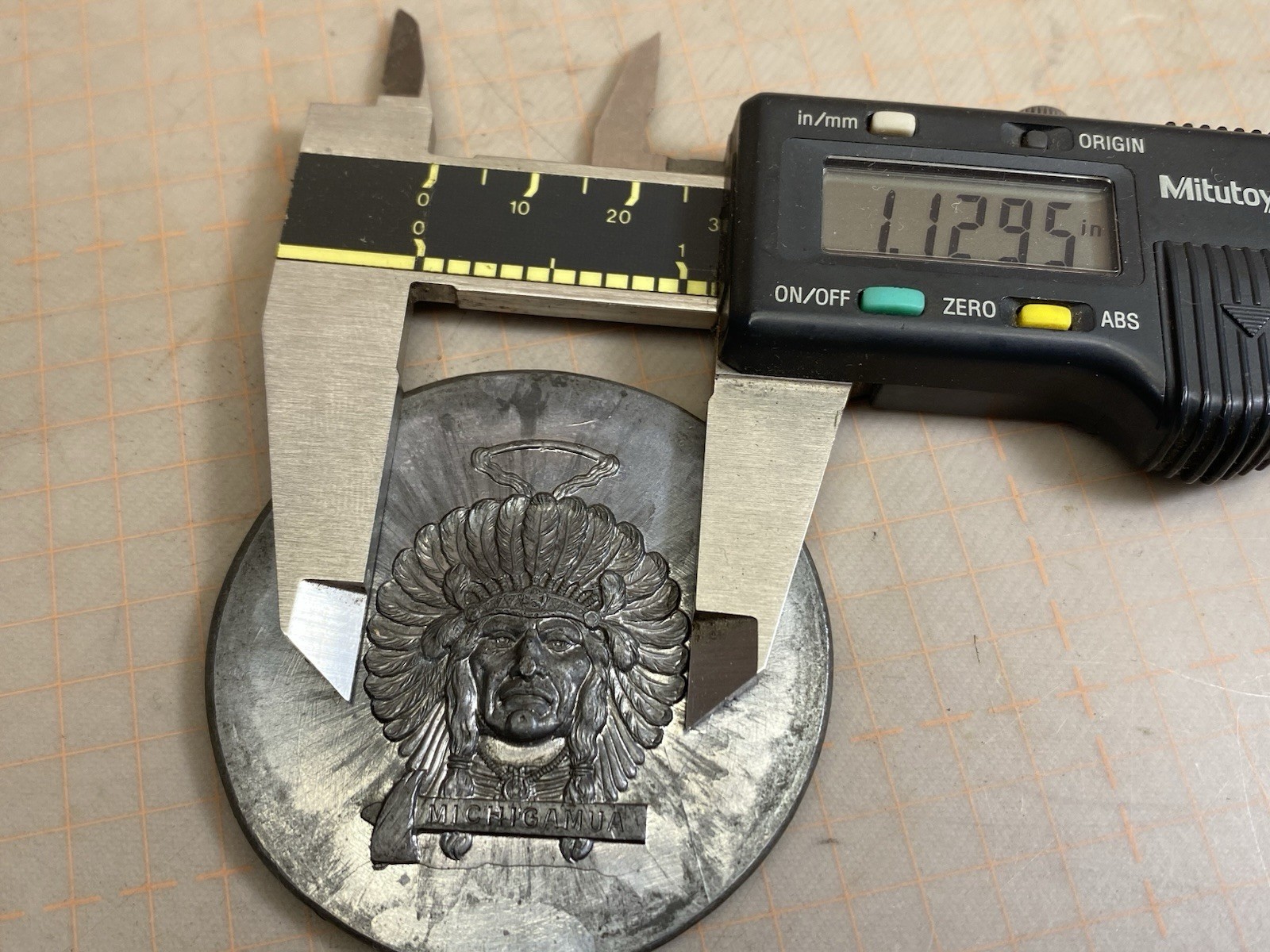 VTG Die Mold Native American Indian Chief Michigamua Tomahawk Watch Fob Medal