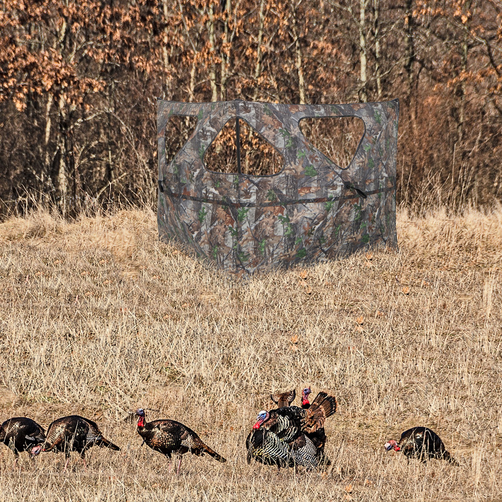 Turkey Hunting Ground Blind 2-Panel Pop Up Fence w/3 Shoot Through Ports
