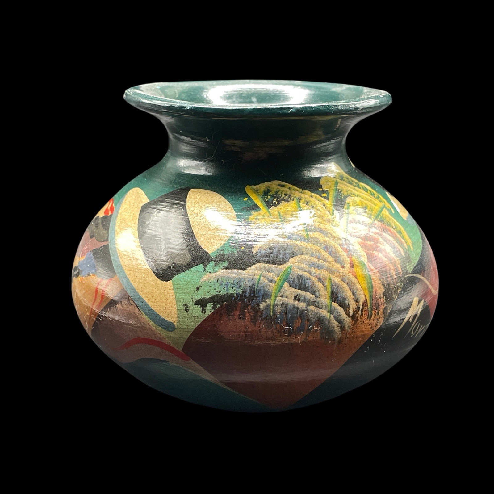 Hand Painted Folk Art Small Pottery Vase Peru Pahuart S.R.L. Signed Morit READ