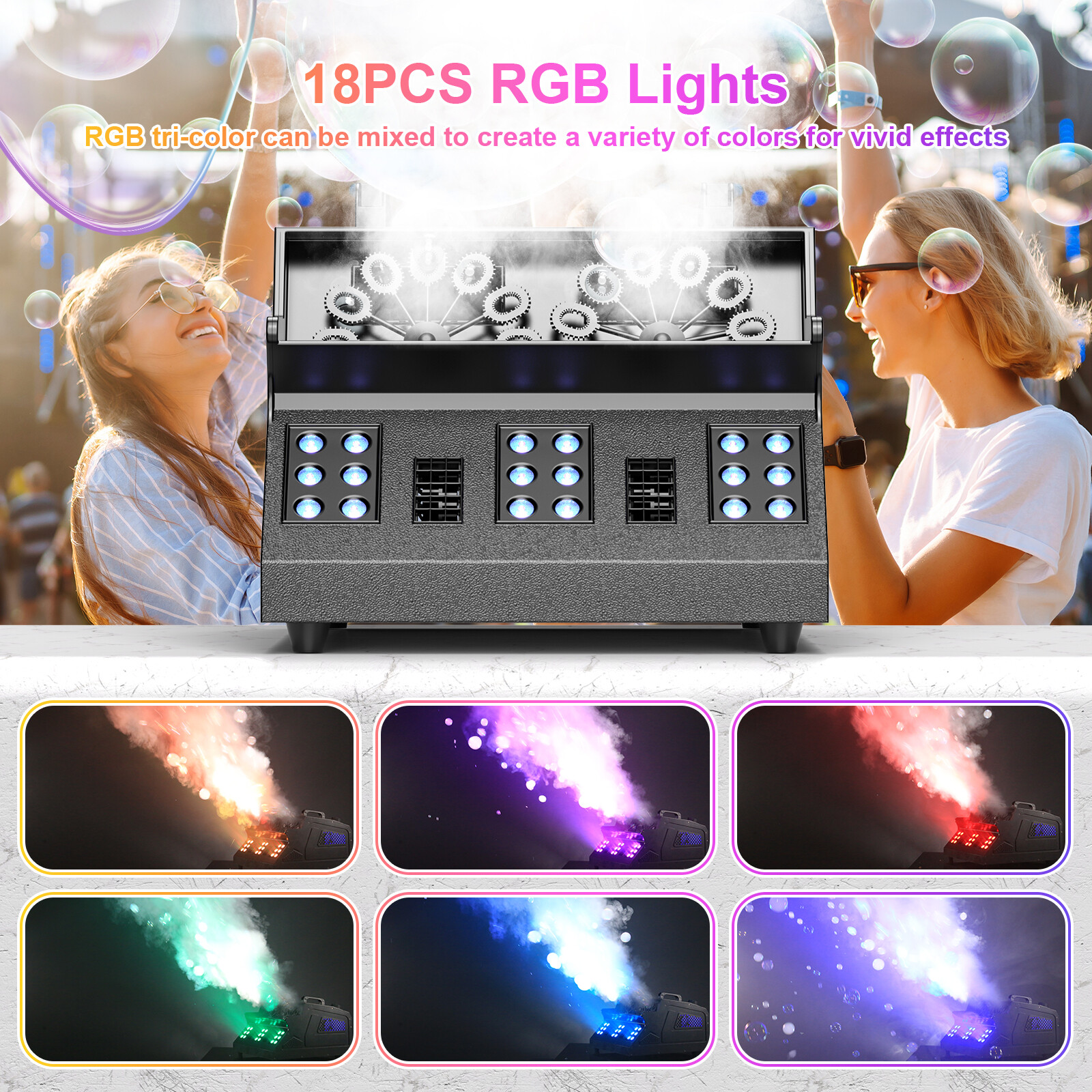 3000W Fog Machine DMX Smoke Fog Bubble Machine Strobe RGB LED Stage Par Lights