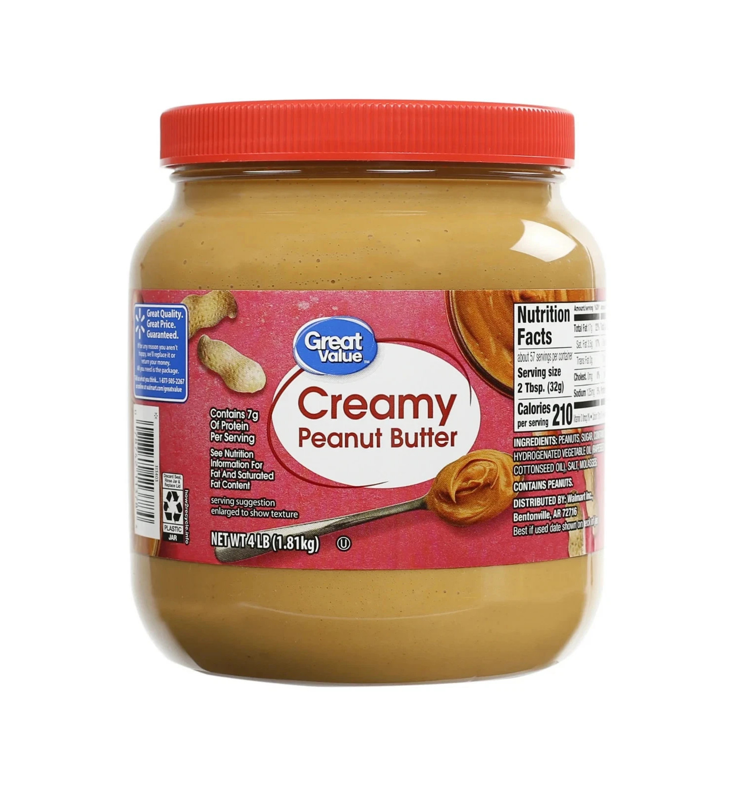 Great Value Creamy Peanut Butter, Spread, 64 oz