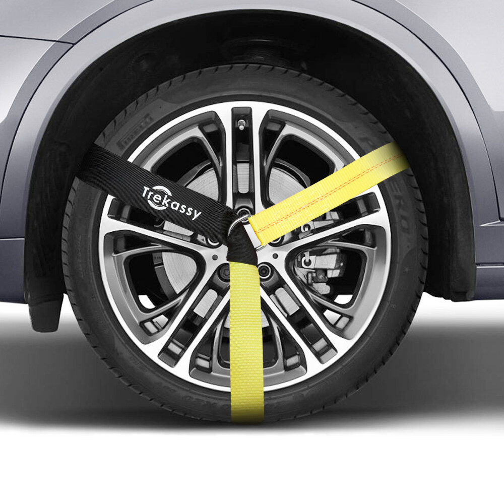 Car Wheel Straps Ratchet Tie Down for Trailers 4 Pack Ratchets w/ Chain Anchors