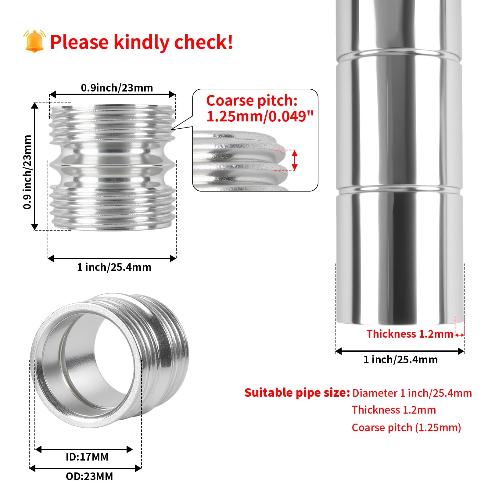 1.2 mm Coarse Thread Connectors for 25.4mm/ 1 Outside Diameters Wire Shelving