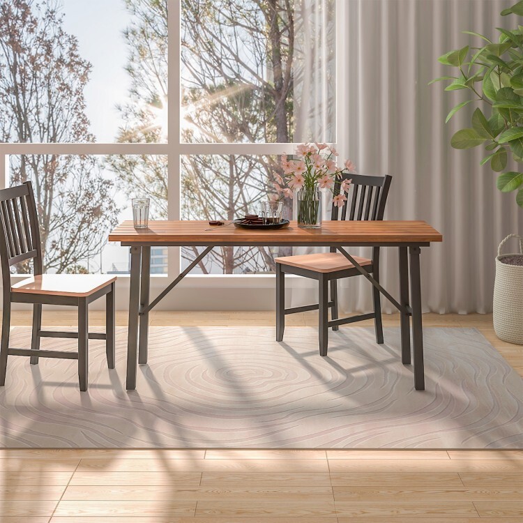 Outdoor Activities Patio Garden Foldable Dining Table Acacia Wood w/ Metal Frame