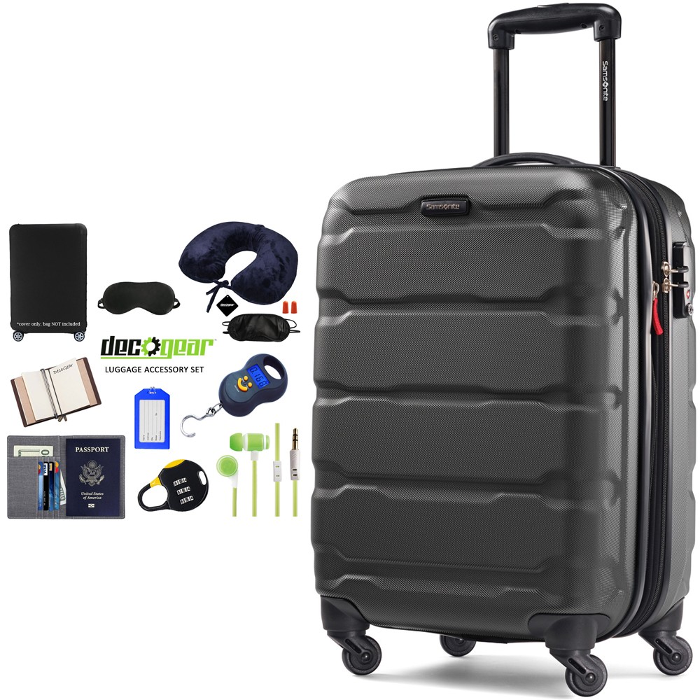 Samsonite Omni Hardside Luggage 20" Spinner Black + 10pc Luggage Accessory Kit