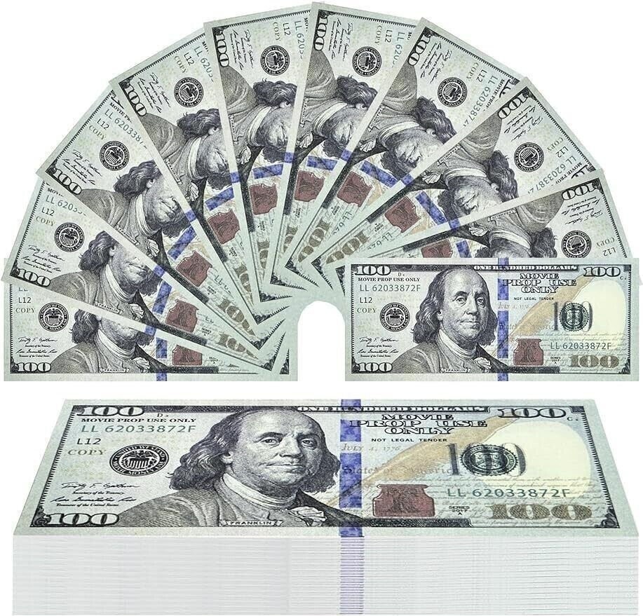 100 pcs Dollar Bills Prop Toys Money Bank Film Cash Paper $10,000 Movie