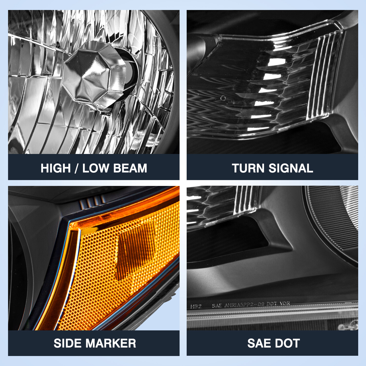 For 2012 2013 2014 Honda CR-V Black Amber Corner Headlights Assembly Pair