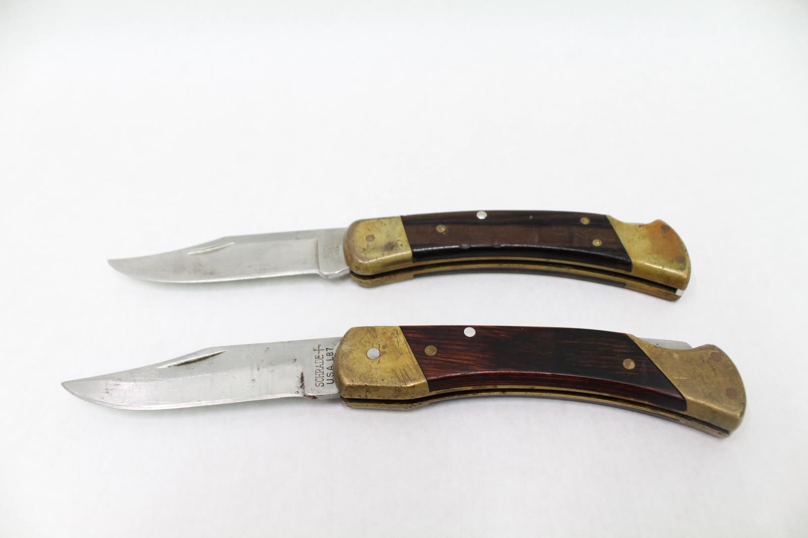 Vintage Buck Knife 110 and Schrade+ LB7 Folding Hunting Knives