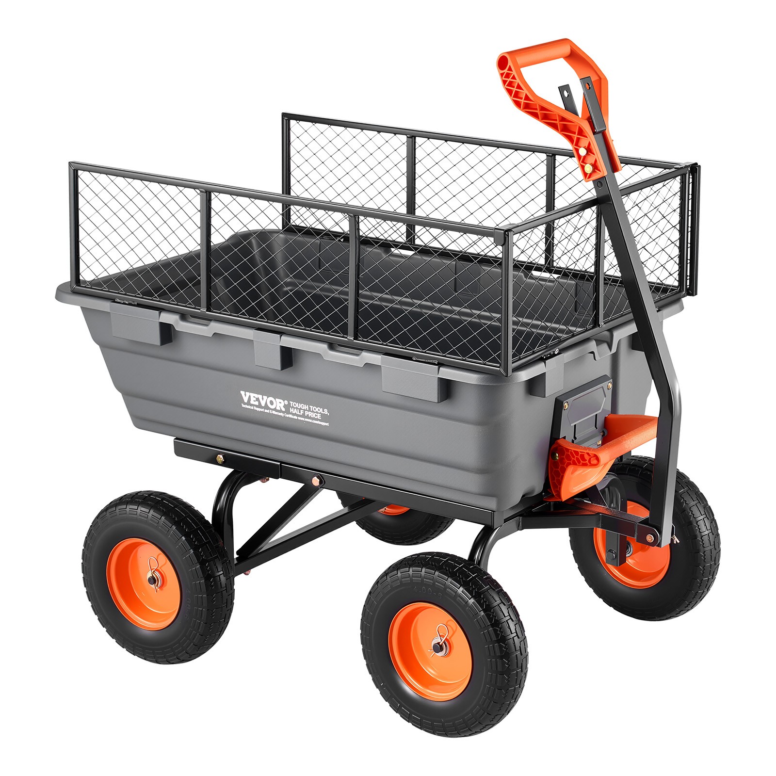 VEVOR Garden Dump Cart 1200lbs Poly Dump Cart with 2-in-1 Handle & Storage Fence