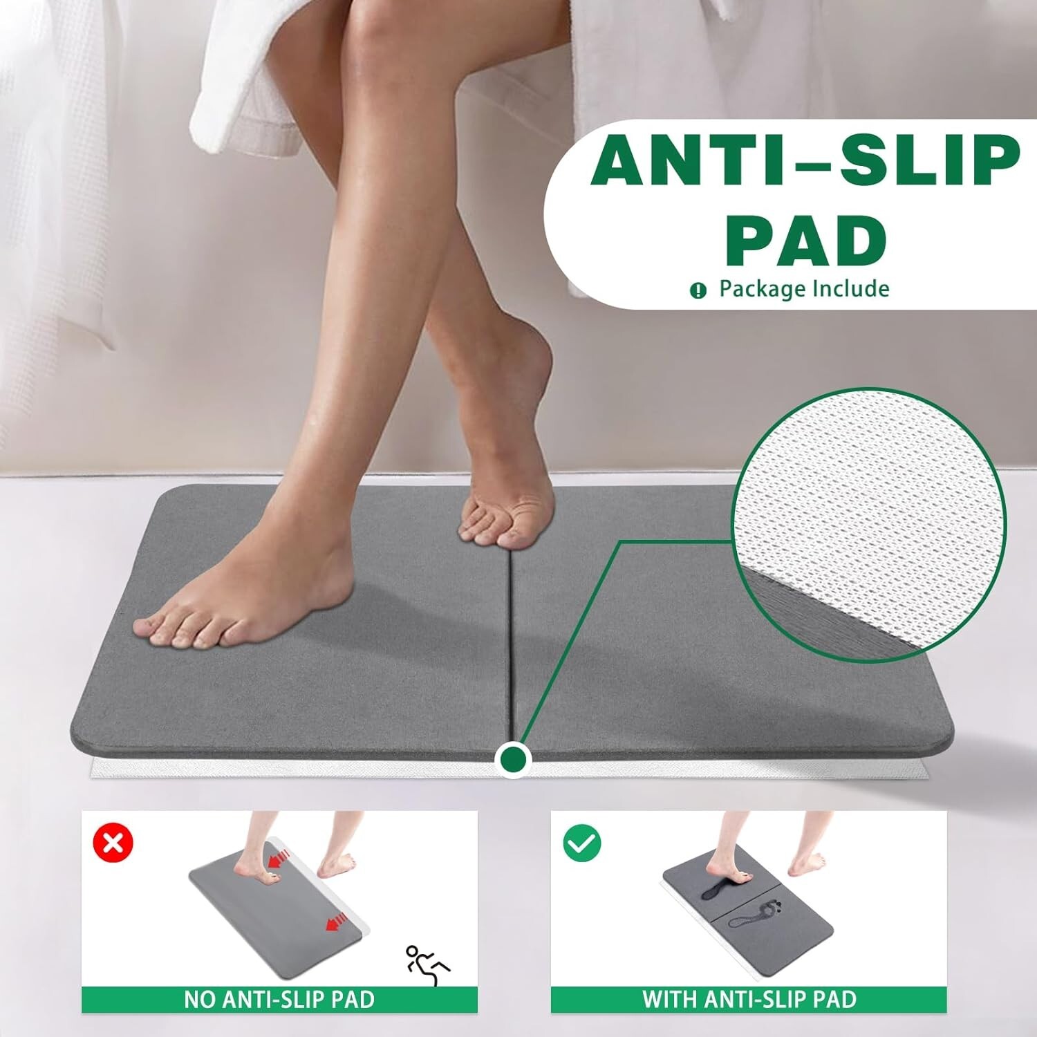 ceous Earth Bath Non-Slip Stone Shower Mat Foldable 23.6 x 15.4in