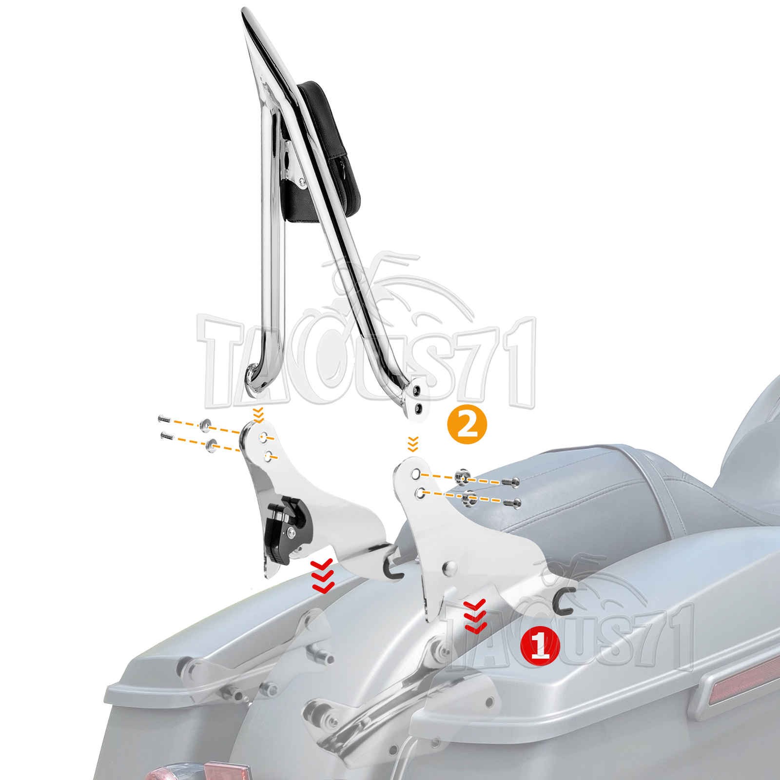 27" Tall Sissy Bar Backrest w/Rack for Harley Road King Street Glide 2009-2024