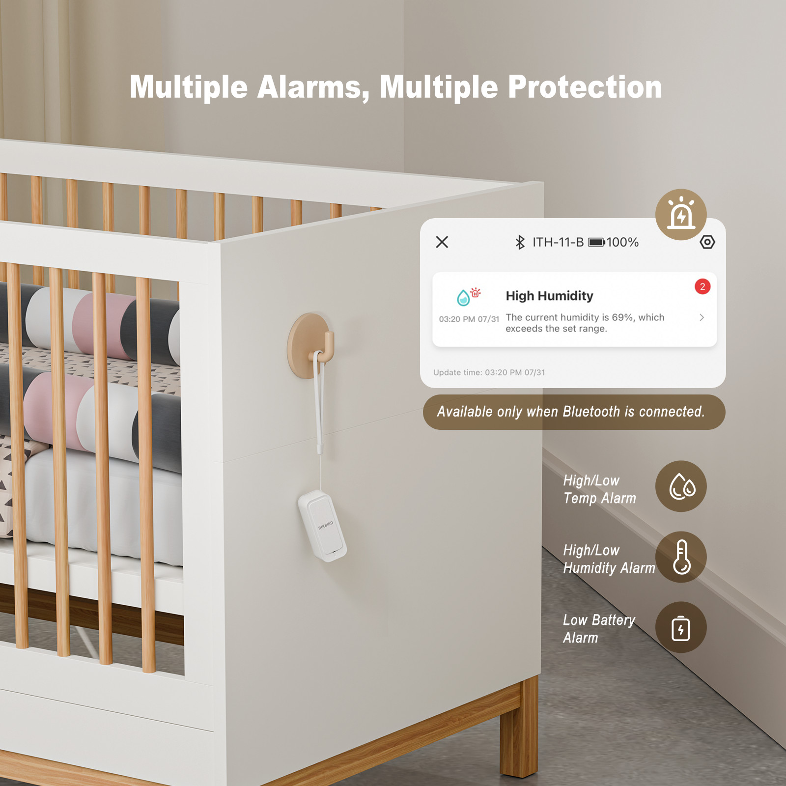 3-Pack Indoor Outdoor Thermometer Hygrometer Bluetooth Refrigerator Data Record