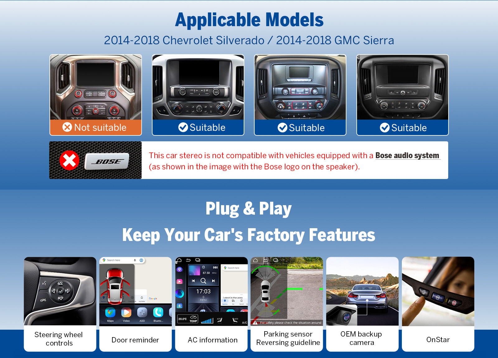 Android 13 10.1" Car Stereo GPS CarPlay For Chevy Silverado GMC Sierra 2014-2018