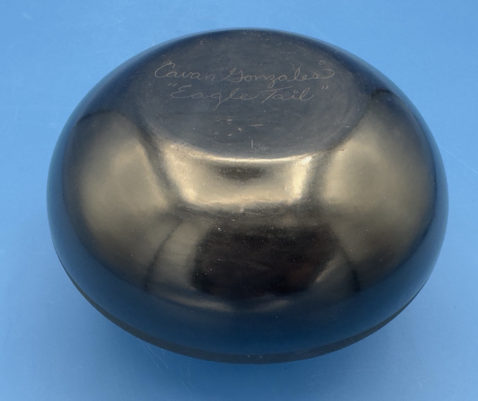 San Ildefonso Pueblo Black-on-Black Eagle Tail Pot - Cavan Gonzales - 4.75" W