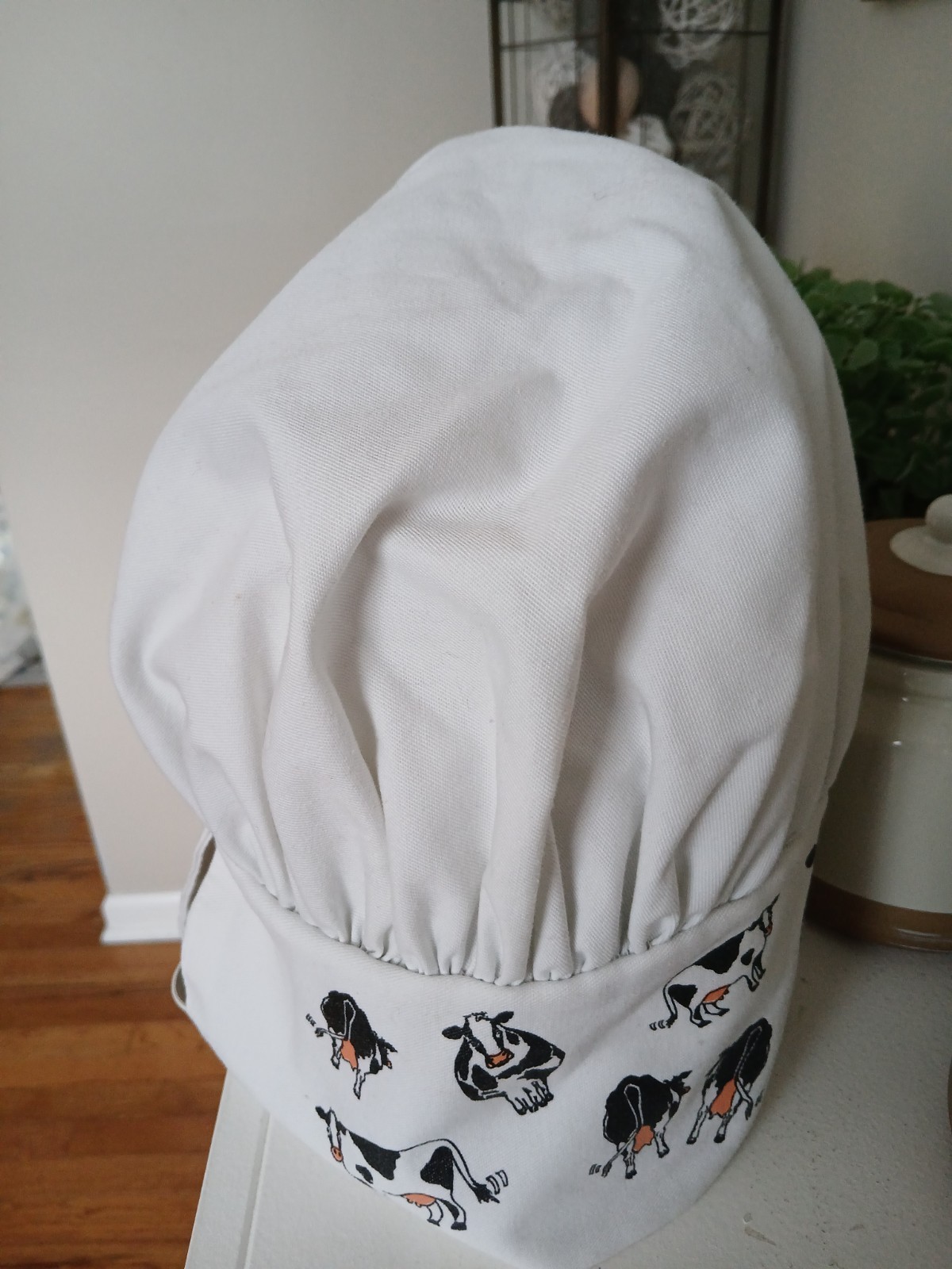 White Chef Hat with Cow Print Used Kitchen Costume Cap Adult
