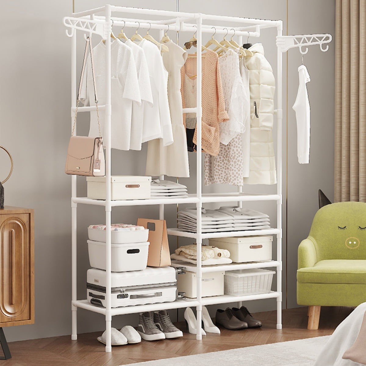 Clothes Rack with 3 Hanging Rods, 63" Extra Large Capacity Wardrobe with Shelves