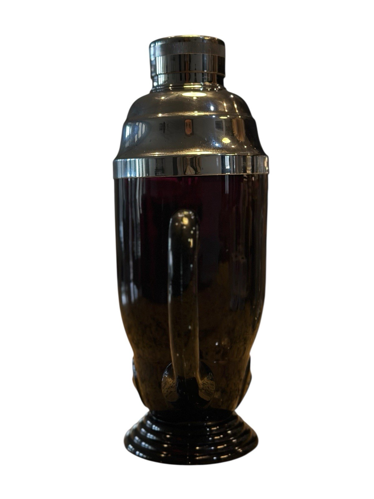 New Martinsville Moondrops Black Amethyst Glass Art Deco Cocktail Shaker Pitcher