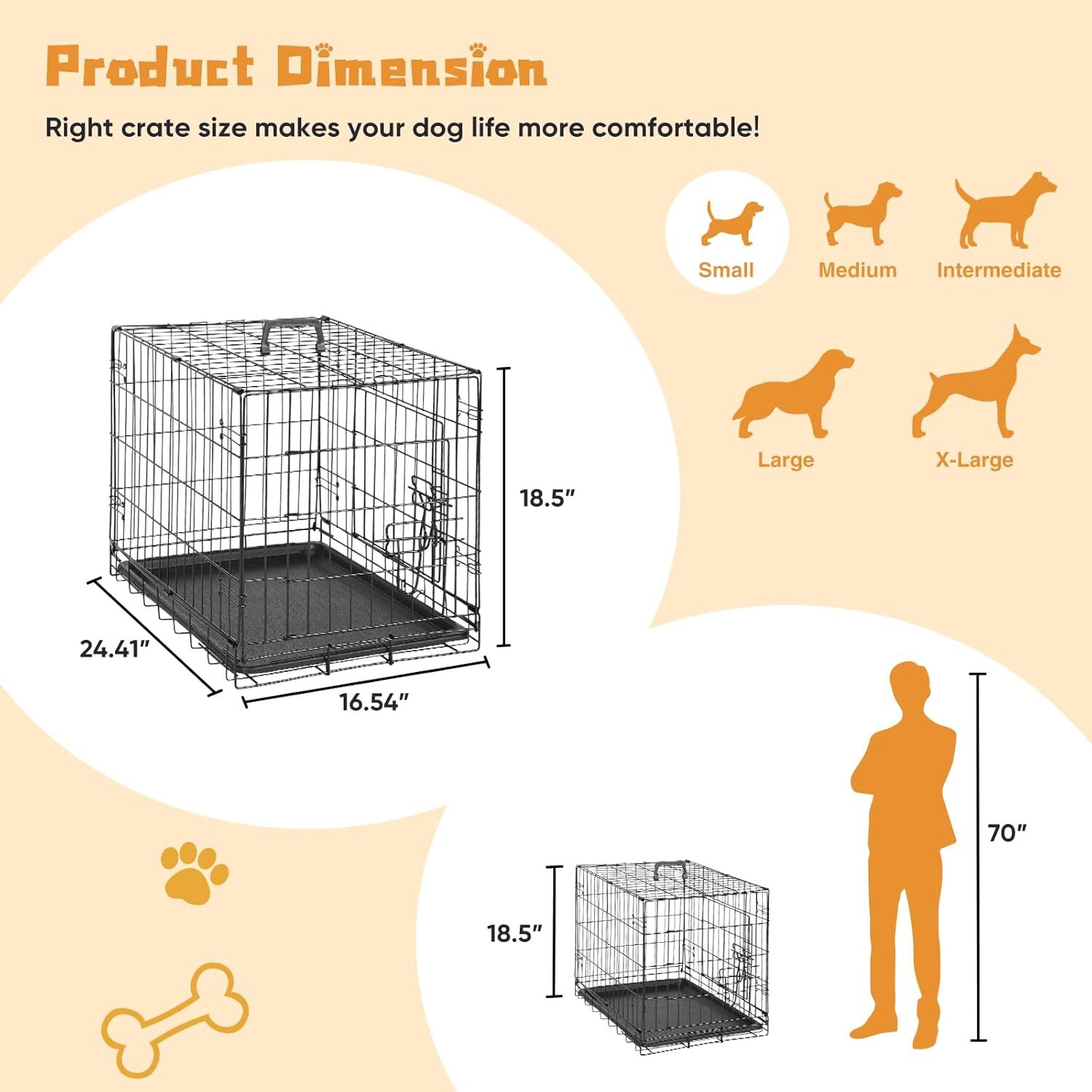 Crate for Dogs Double Doors Small Foldable Pet Cage Enhanced Wire Metal Kennel