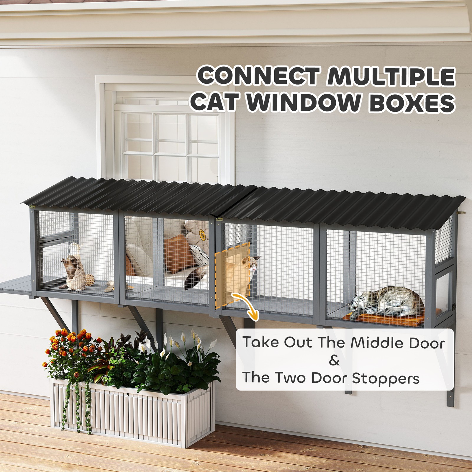 Outdoor Cat Catio, Cat Enclosure Window Perch with Jumping Platform