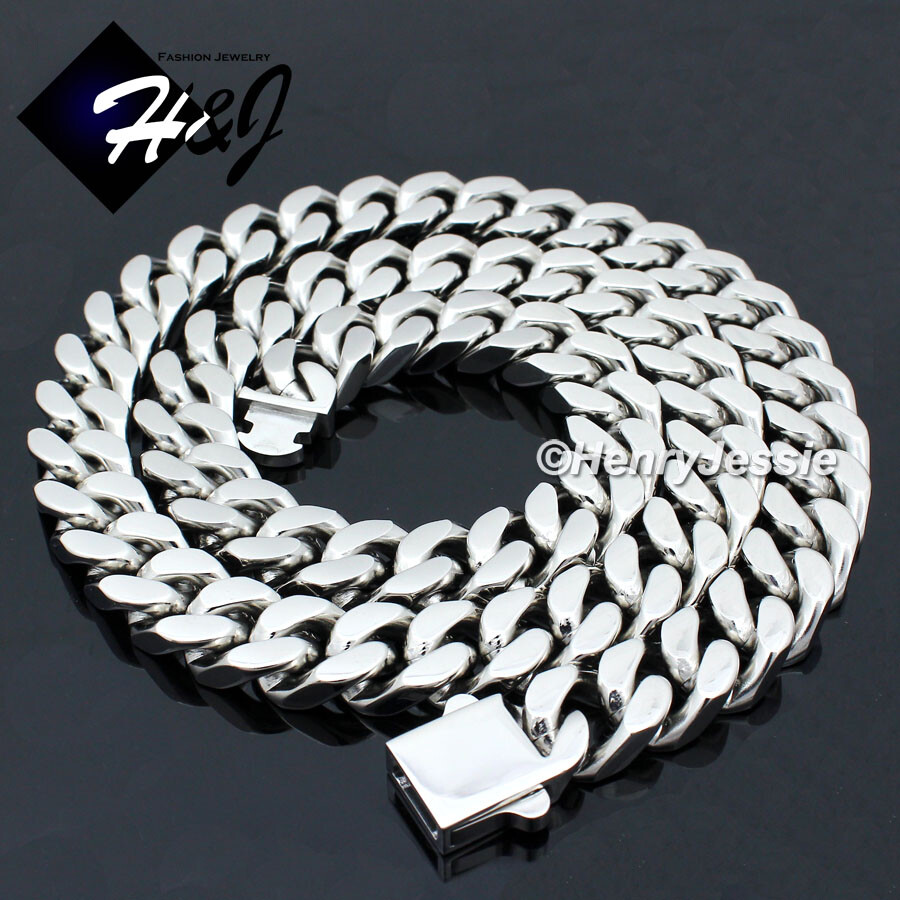 16"-40"MEN Stainless Steel 7/10/12mm Silver Miami Cuban Curb Chain Necklace*N166