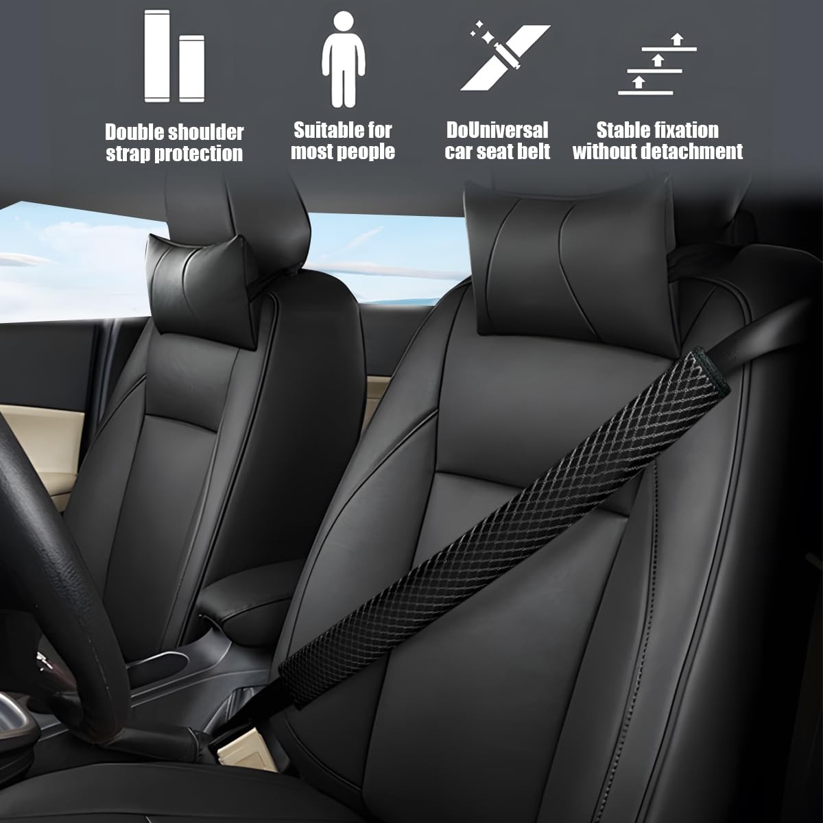 2PCS Extra Long Car Seat Belt Cover Soft Shoulder Strap Cushion Black