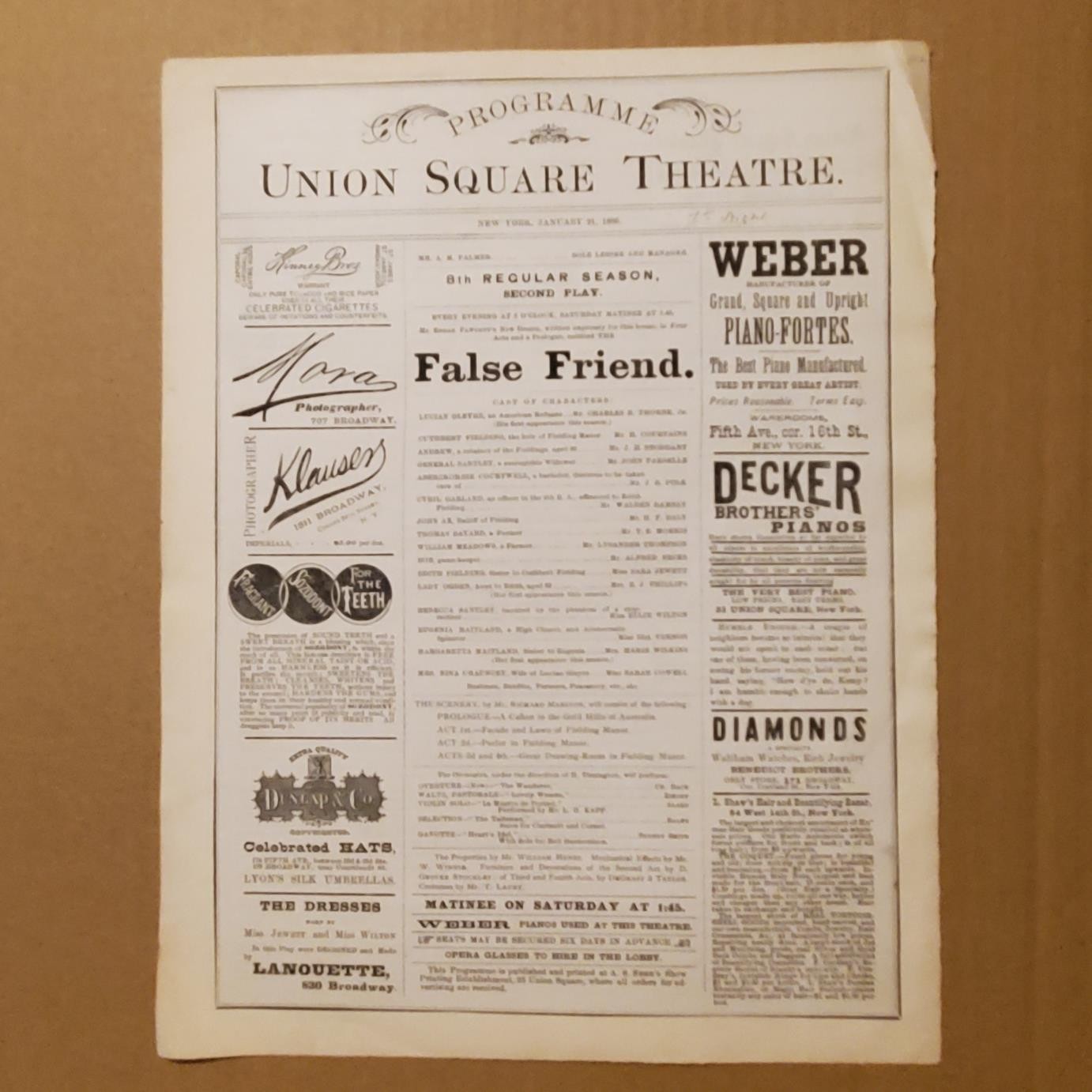 5174----1880 Union Square Theatre NYC program or broadside