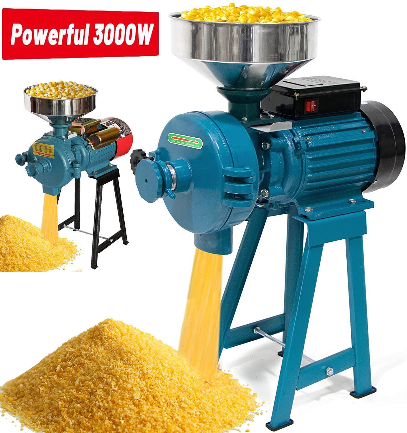 3000W 110V Electric Grinder Mill Grain Corn Wheat Feed Wet&Dry Cereal Machine