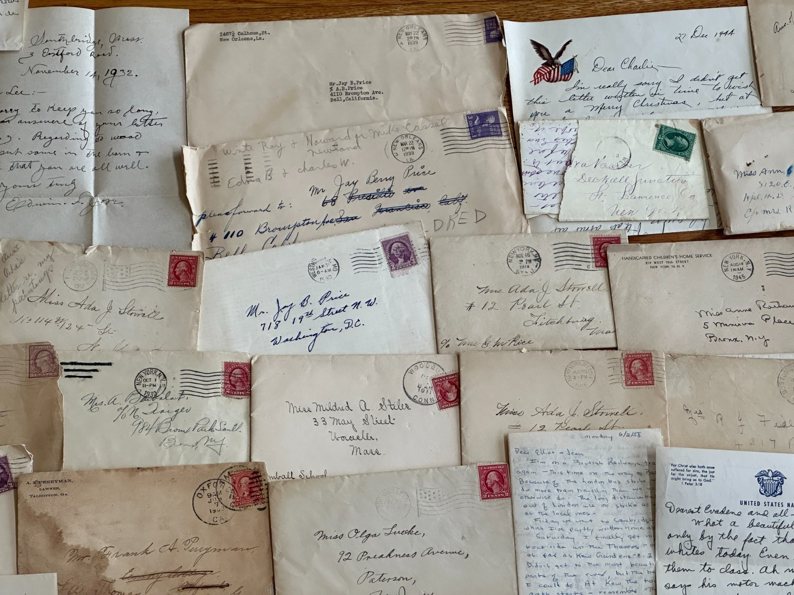 60 Pc. Mixed Correspondence Letter Lot 1885-1940s Vintage & Antique Old US Mail