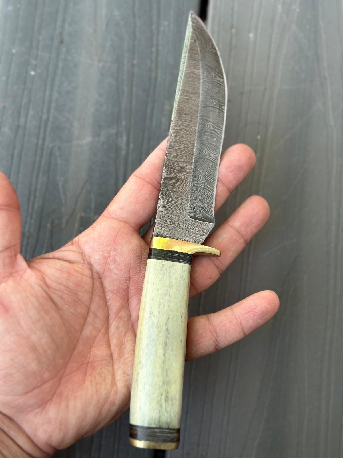 10” Bowie Knife Forged Damascus Fixed Blade Hunting Tactical Camel Bone Handle