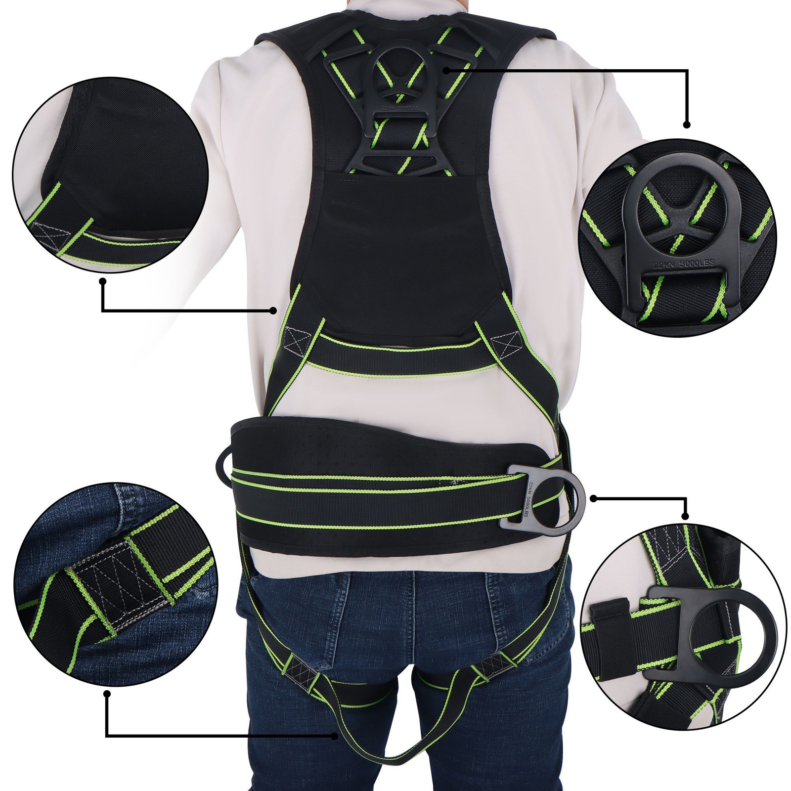 Fall Protection Full-Body Premium Safety Harness 5 points (S – XL) D-Rings