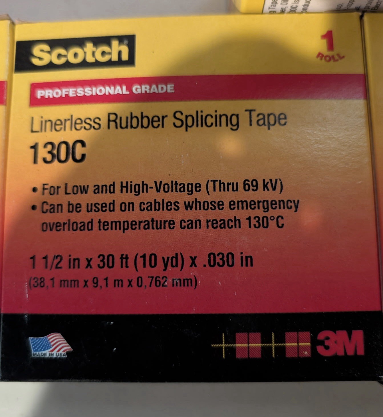 12rolls of black Scotch® Linerless Rubber Splicing Tape 130C, 1-1/2 in x 30 ft