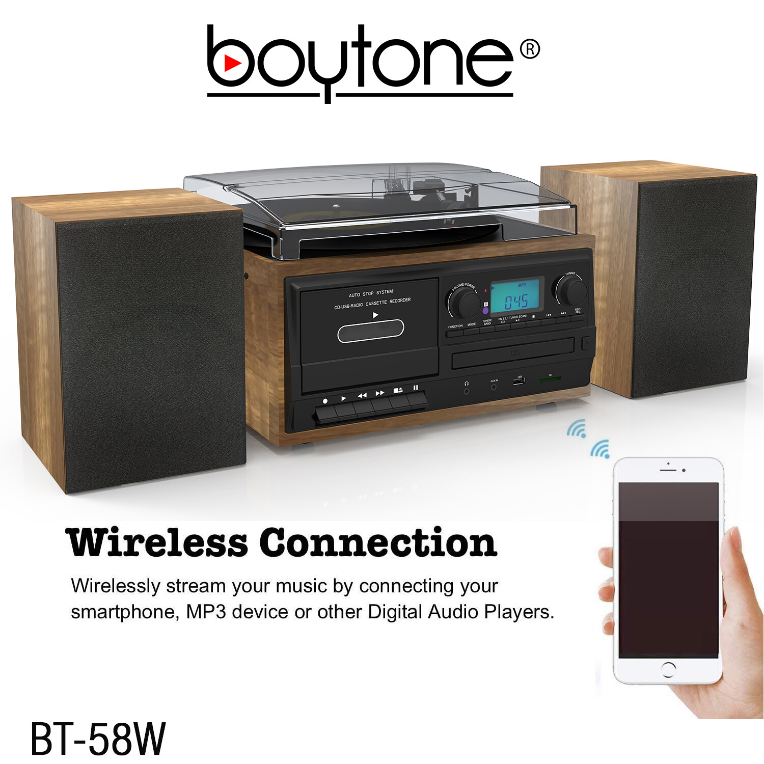 Bluetooth Record Player Turntable, CD Player, Convert LP Vinyl, CD to MP3 Player