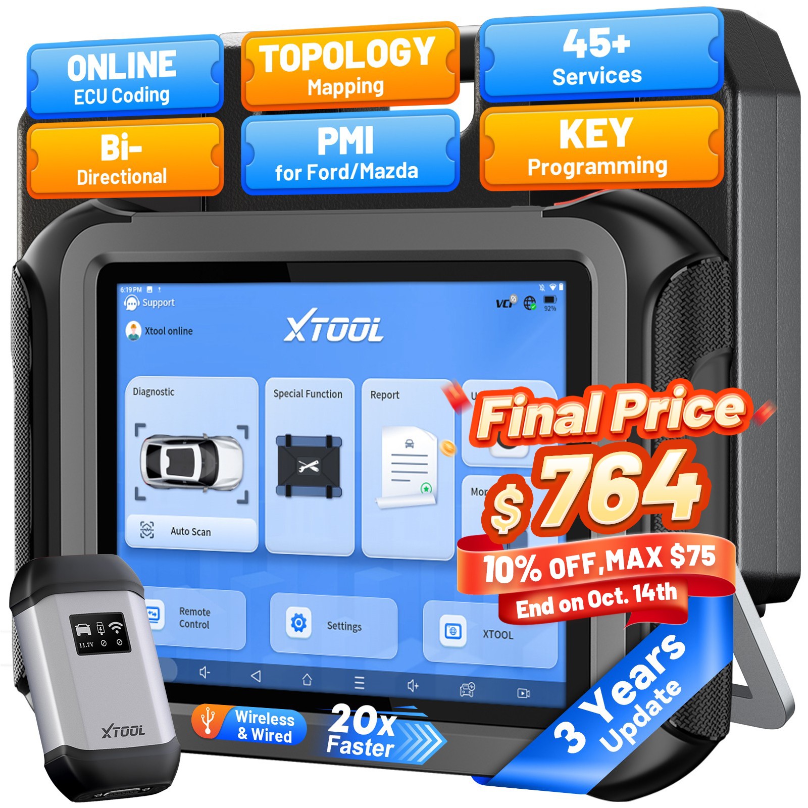 2025 Newest XTOOL D9S Online ECU Coding Full System Diagnostic Scanner 45+Resets