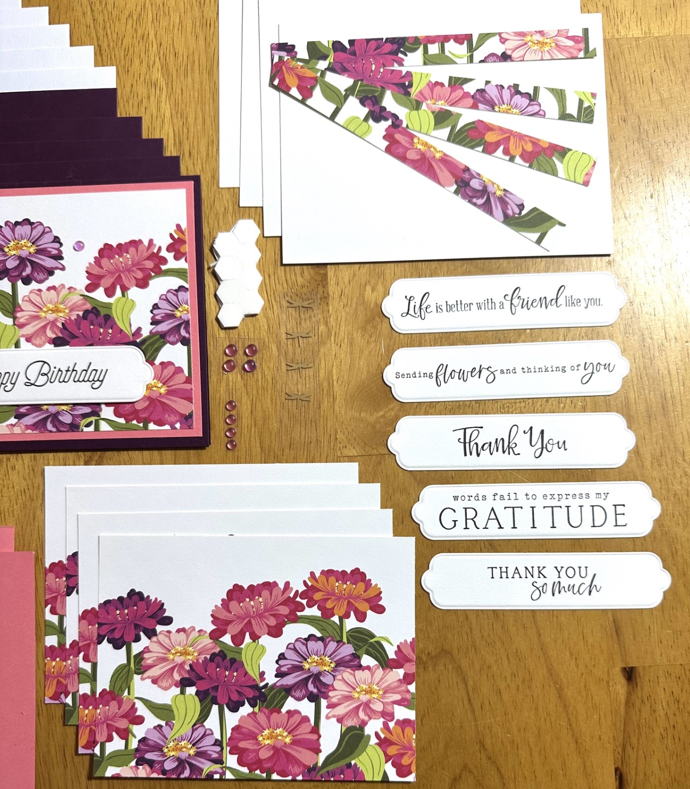 Stampin’ Up! Zinnias Sentiment Variety Card Kit-Set of 5, DSP, Dragonflies, Dots