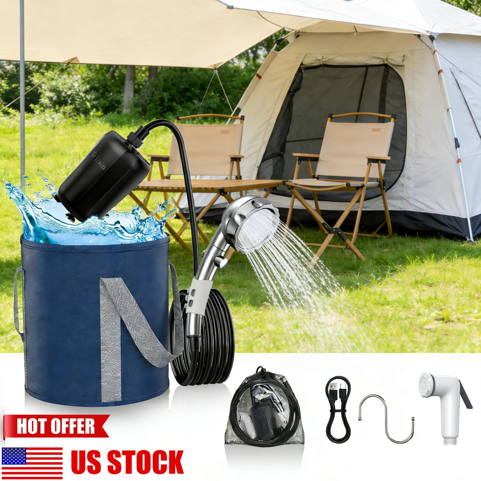 9000mAh Portable Shower Pump for Camping Hiking Beach Pet Bath Garden