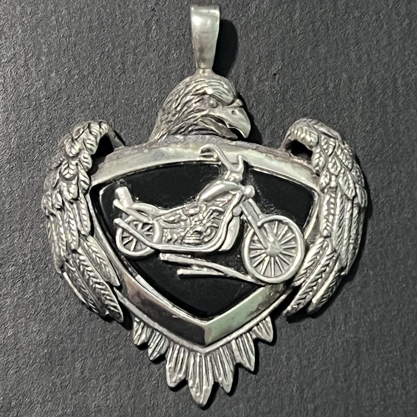 Bradford Exchange Sterling Silver Biker Live To Ride Pendant Black Onyx Eagle