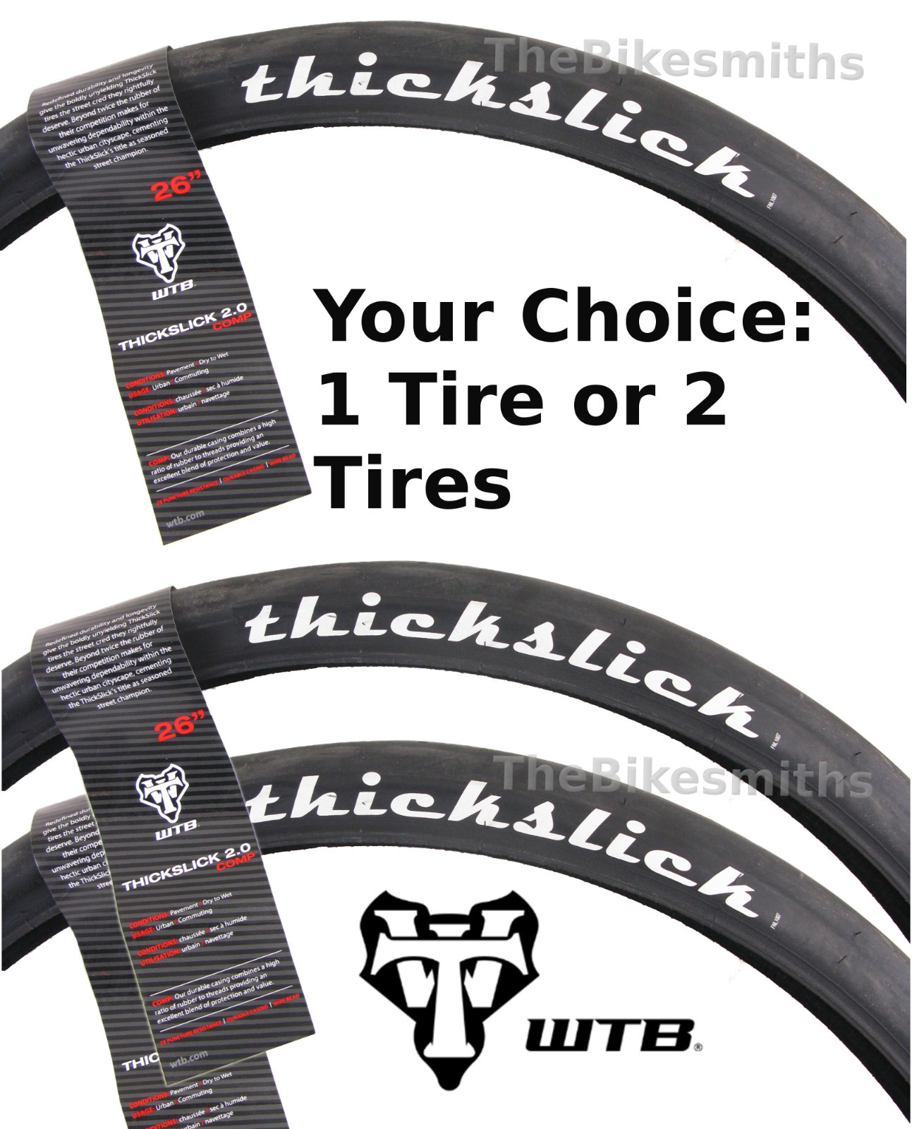 1or2-Pack WTB Thickslick 26x2.0 Comp Fast Smooth Slick Street Wheelie Bike Tire