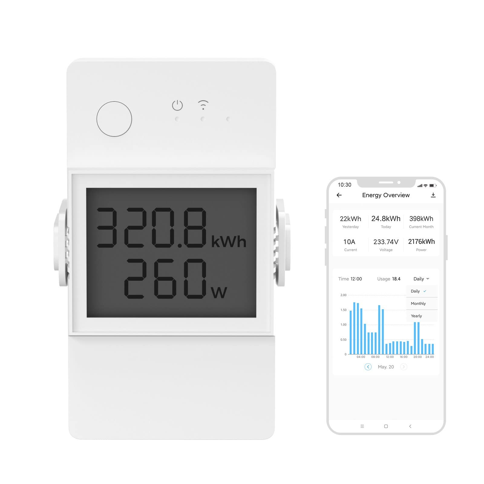 SONOFF WiFi Smart Switch with Power Meter 20A, LCD Digital Energy Meter POWR320D
