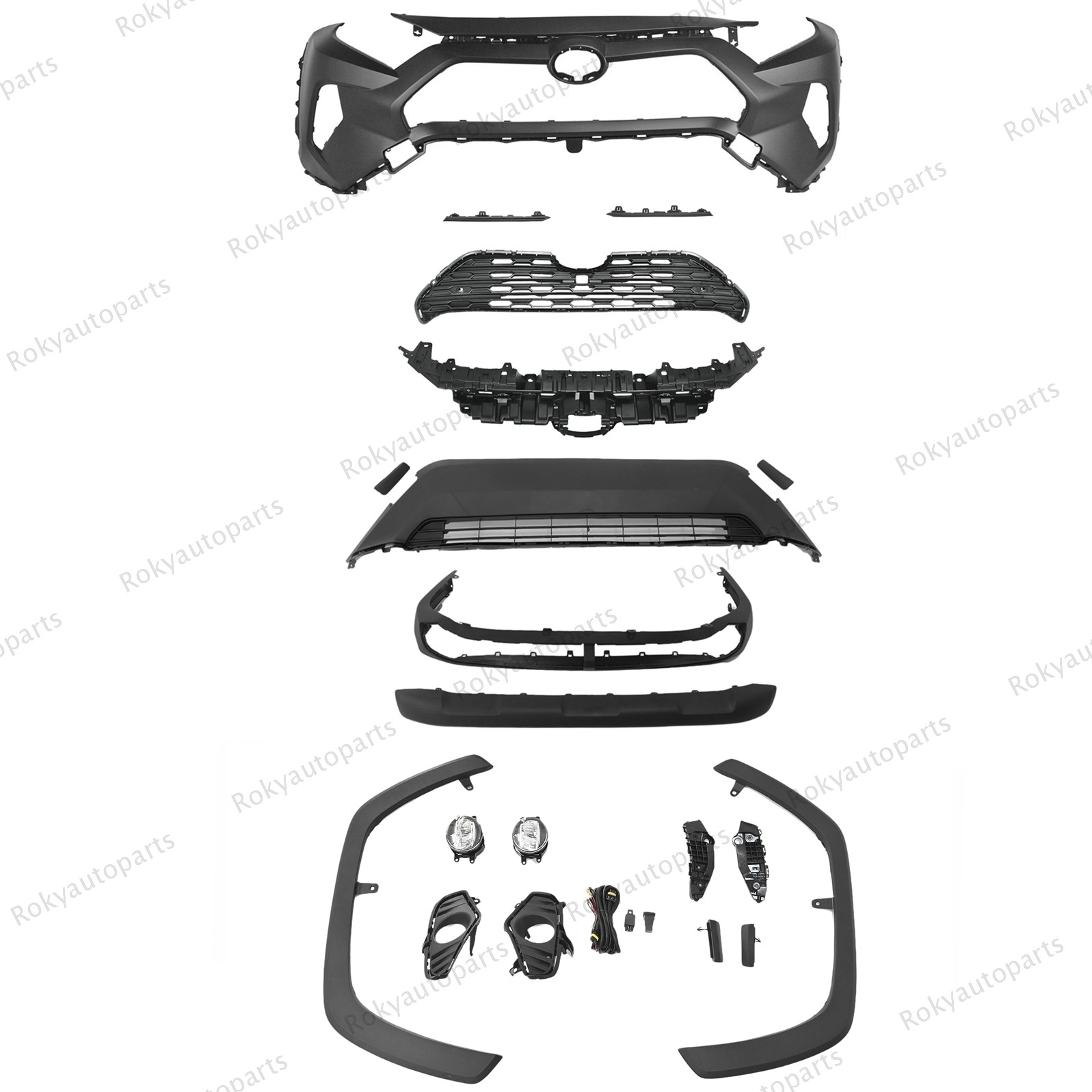 For RAV4 2019-2024 Front Bumper Cover,Upper Lower Grilles,Fog Lights&Fender Trim
