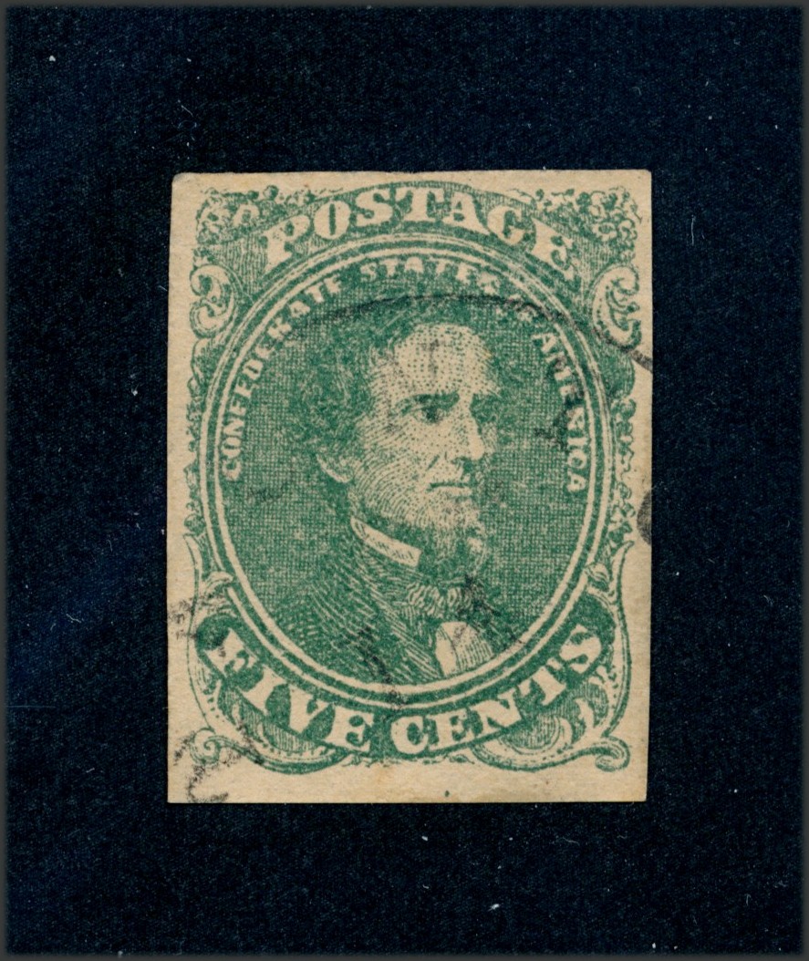 drbobstamps US CSA Scott #1 Used Tiny Tear Confederate Stamp Cat $175