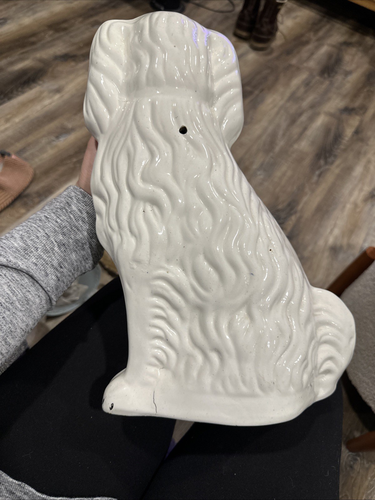 19thC STAFFORDSHIRE WHITE & GILT SEATED SPANIEL DOG Large 15 Inches Tall Rare