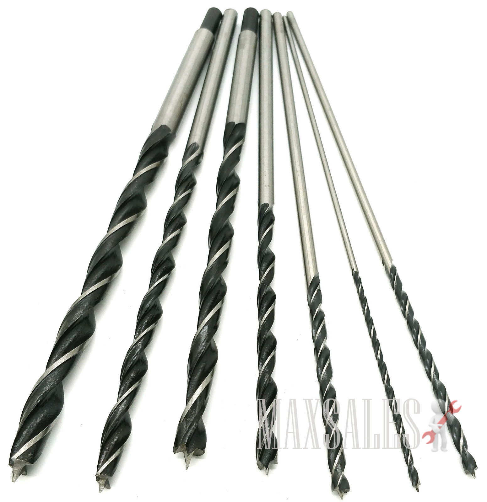 7pc 12" Long HSS BRAD POINT WOOD DRILL BIT SET 1/8 3/16 1/4 5/16 3/8 5/32" 1/2"