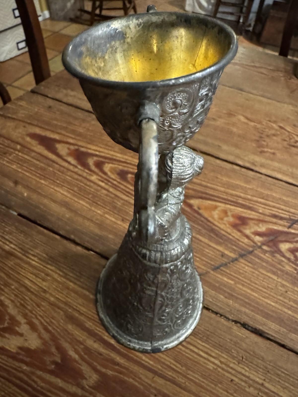 Antique Silver Plate Gold Wash German Bride and Groom Wedding Toasting 8.5” Cup