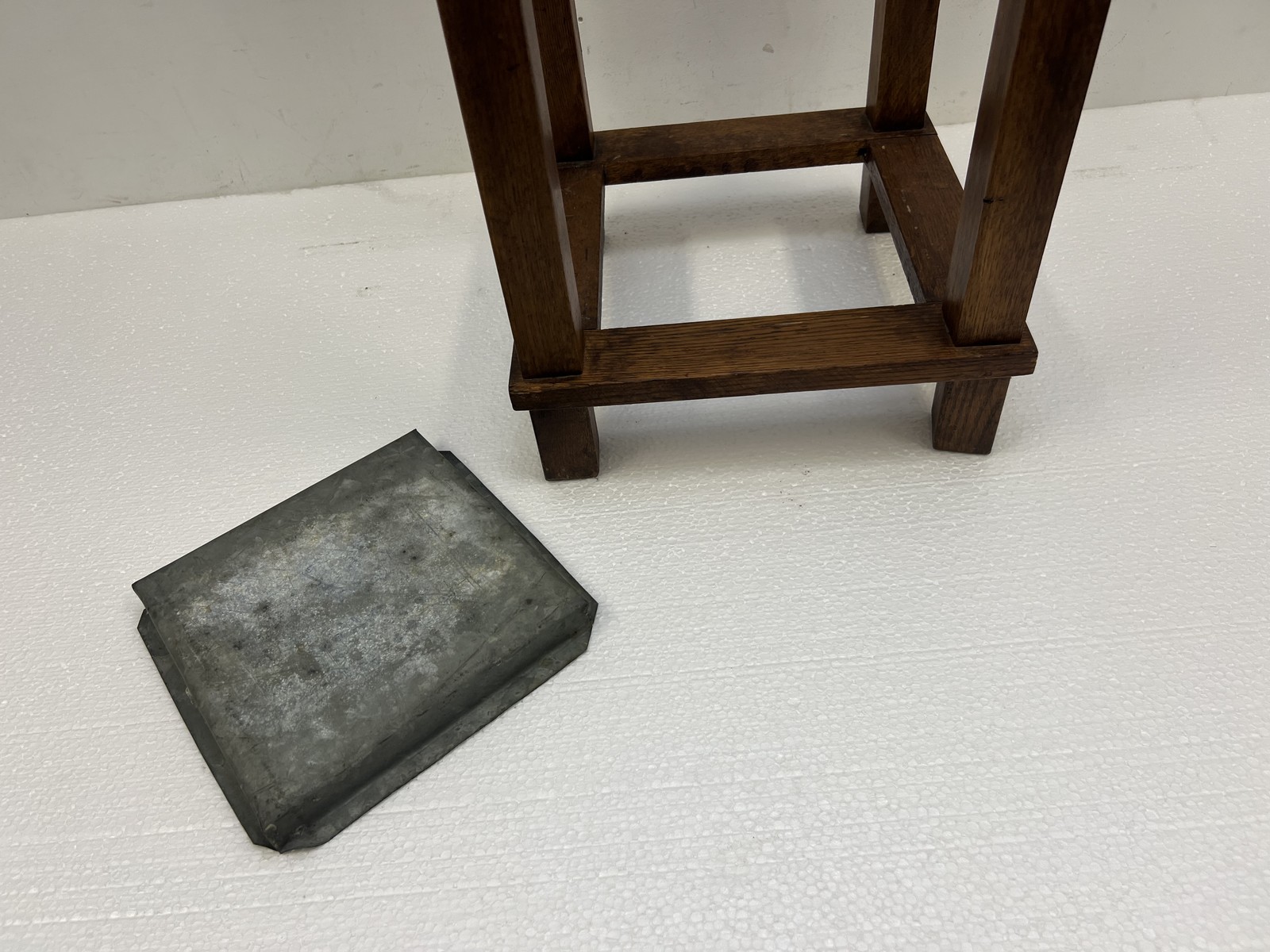 Antique Arts & Crafts Umbrella Stand Metal Drip Tray vintage mission wood sikes