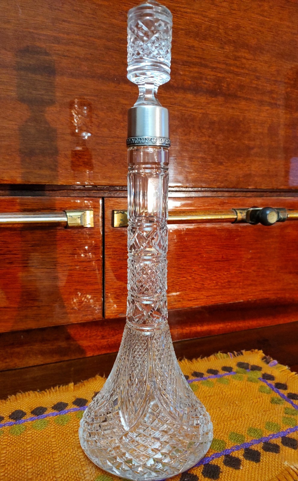 Vintage crystal decanter with sterling silver finial 875°,USSR,height 33 cm