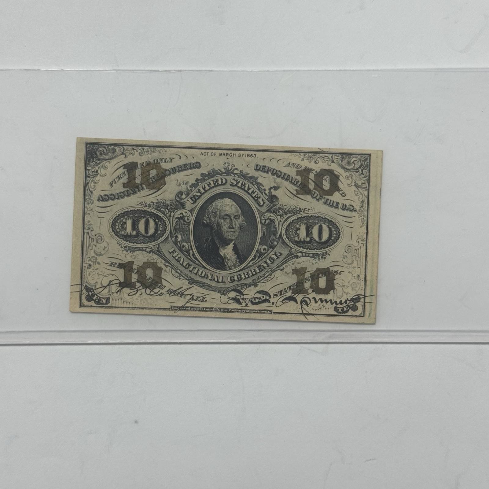 1863 US 10 Cent Fractional Note Washington Civil War