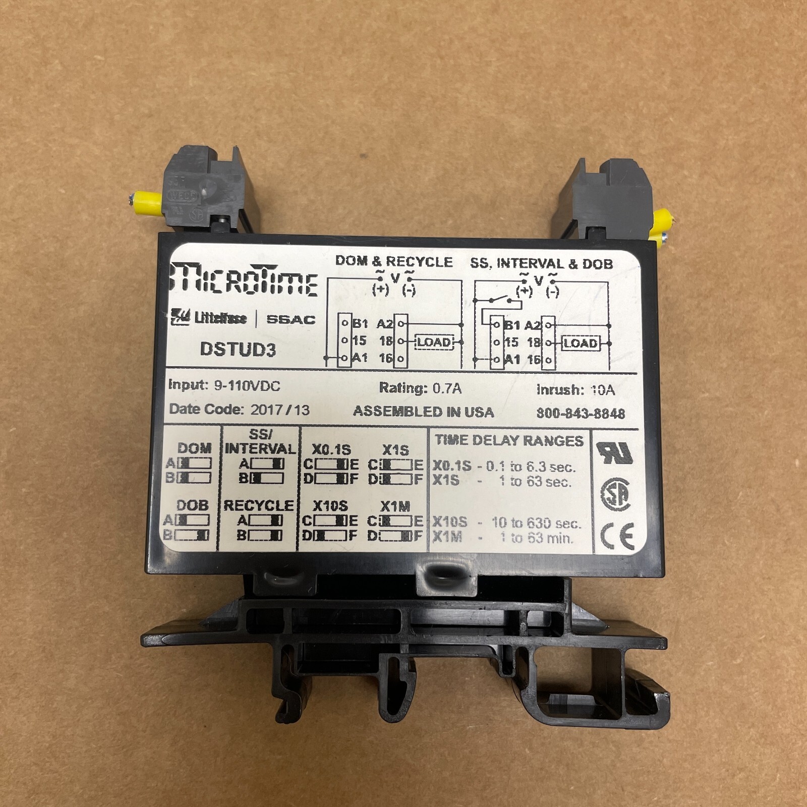 MICROTIME LITTELFUSE SSAC MODEL DSTUD3 TIME DELAY RELAY 9-110VDC 0.7A