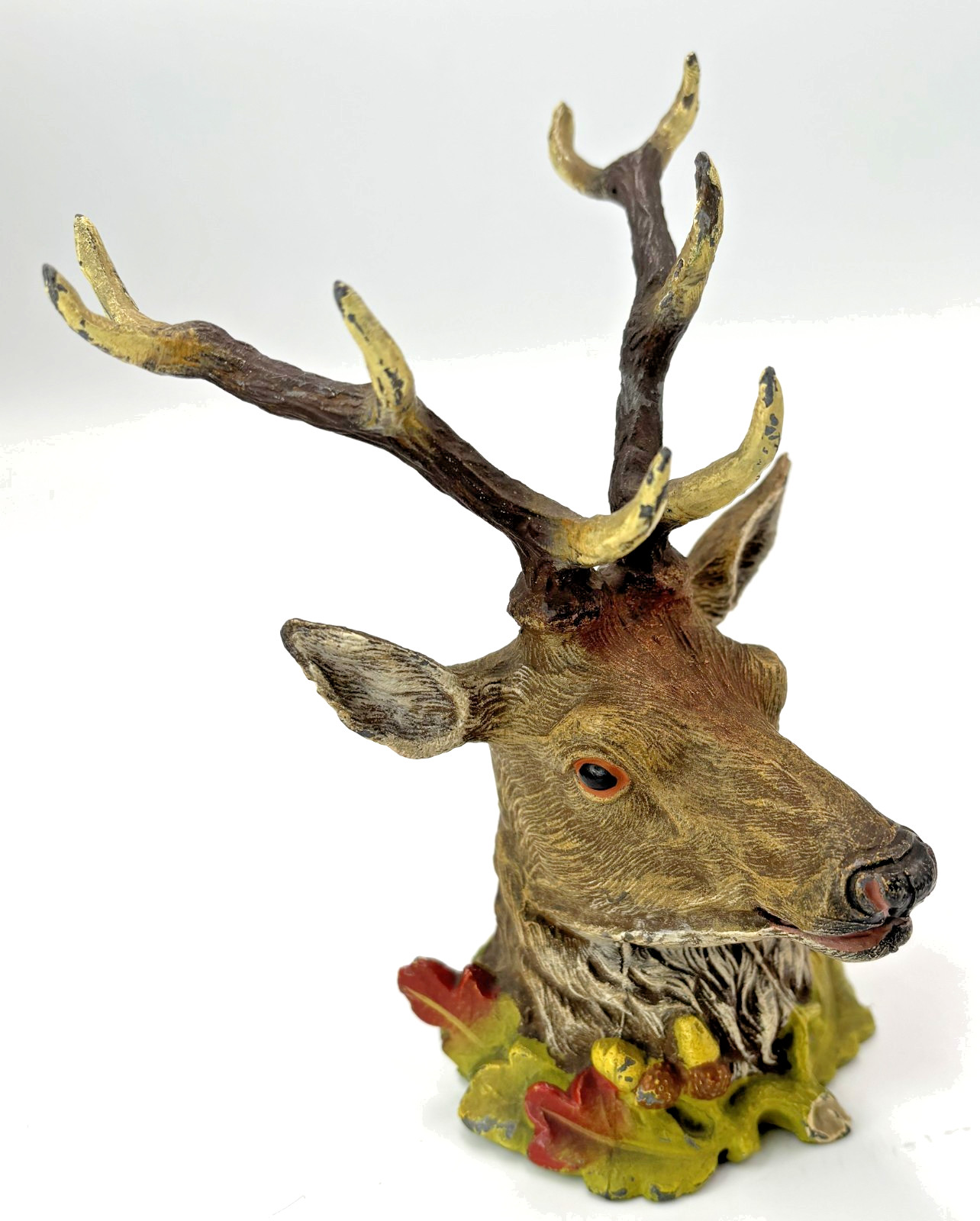 Antique Austrian Cold Painted Bronze Deer Head Stag Elk Pen Rest Holder Detail