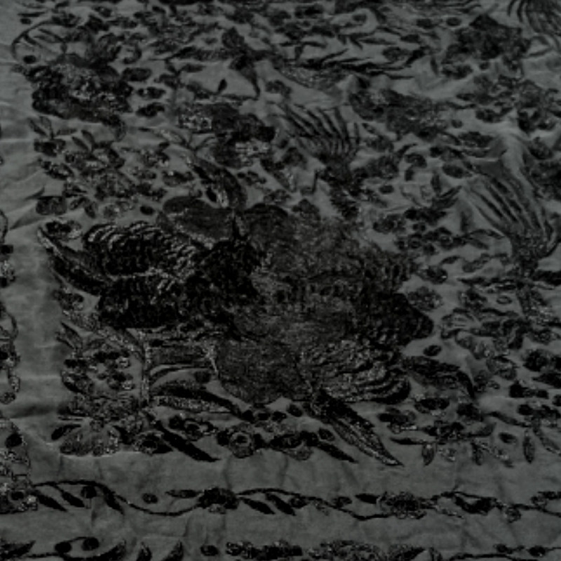 Antique Hand-Embroidered Silk Piano Shawl Wrap Floral Fringe 51" Vintage Luxury